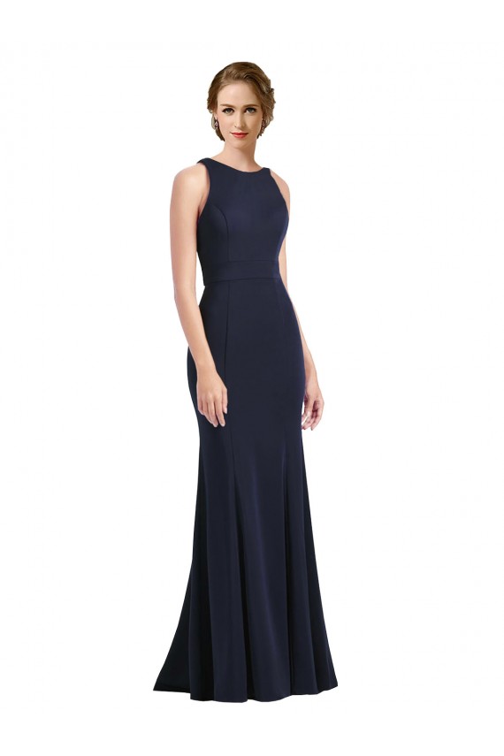 Affordable High Neck Sheath Long Crepe Prom Dress Canada