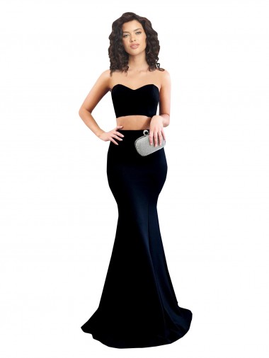Affordable Two Piece High Neck Crepe Prom Dress Canada