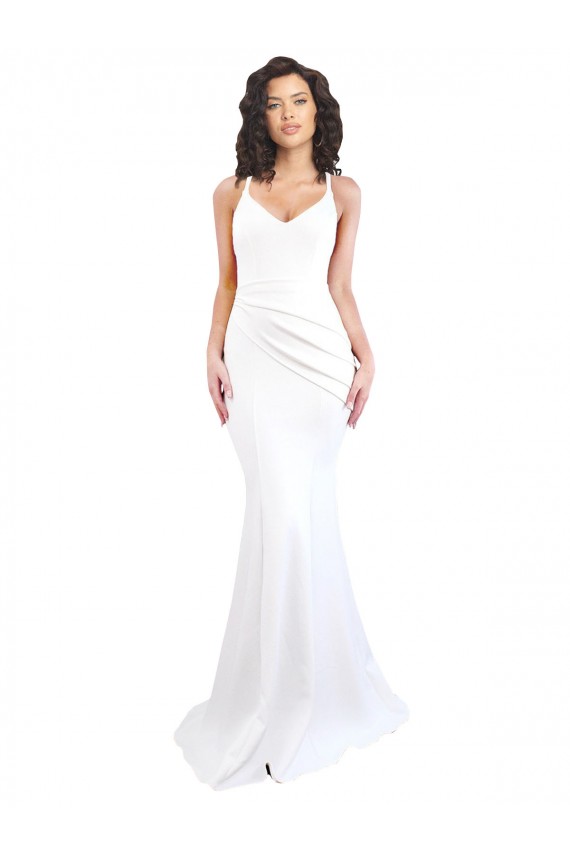 Affordable Fishtail Shape Spaghetti Straps Open Back Crepe Prom Dress with Ruffles Canada