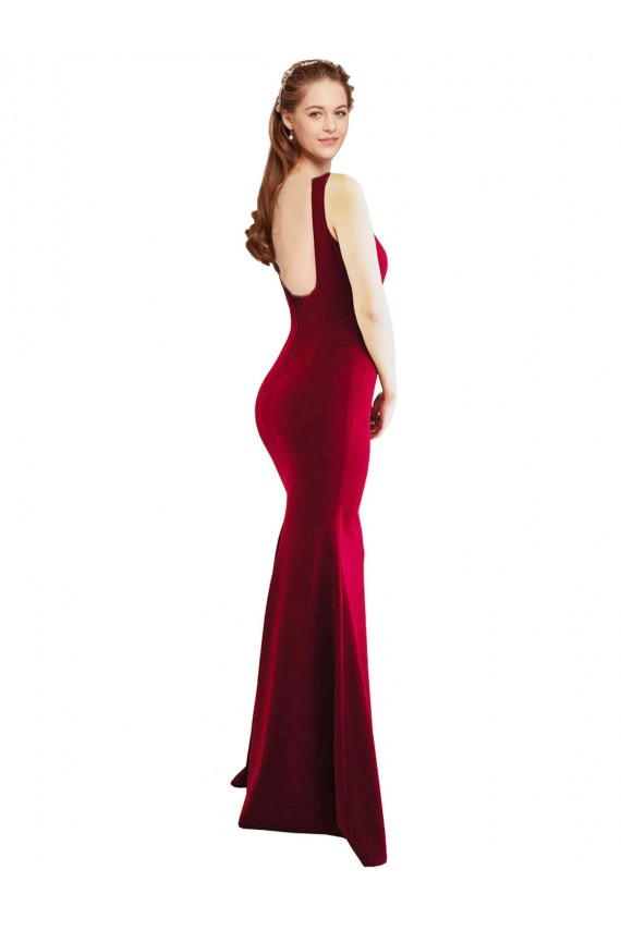 Affordable Square Neckline and Backline Fitted Crepe Prom Dress Canada