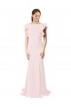 Affordable Low V-Back Long Mermaid Crepe Prom Dress with Ruffled Sleeves Canada