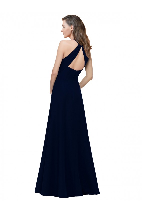 Affordable High Neck Crepe Prom Dress with Pleats and Keyhole Back Canada