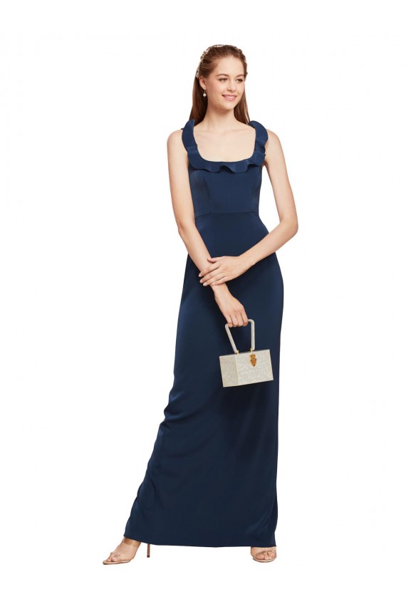 Affordable Scoop Neck with Ruffles Long Crepe Prom Dress with Back Slit Canada