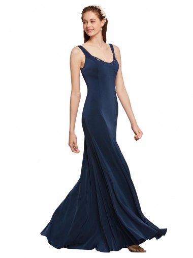 Affordable Fit and Flare Long Crepe Prom Dress with Round Neck Canada