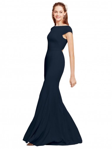 Affordable Fit and Flare Long Crepe Prom Dress with Tie Open Back Canada