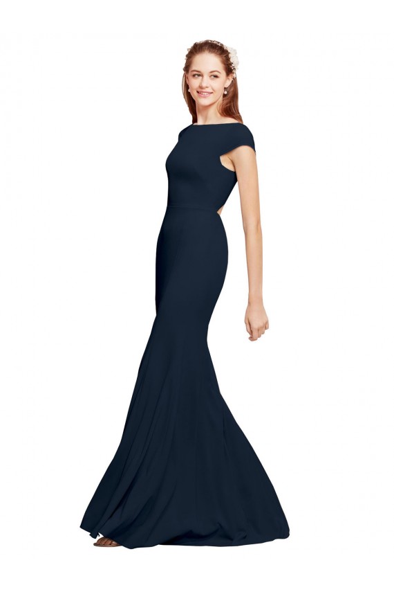 Affordable Fit and Flare Long Crepe Prom Dress with Tie Open Back Canada