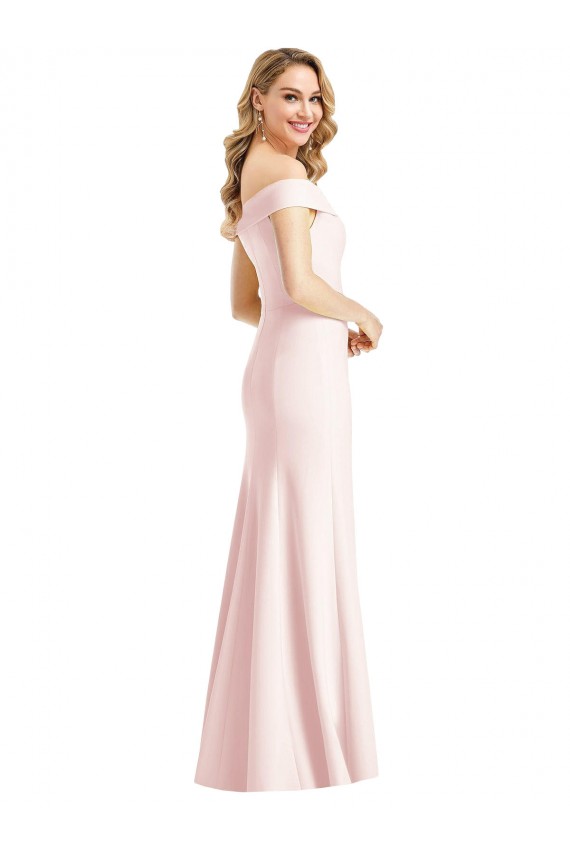 Affordable Off the Shoulder Notch Trumpet Crepe Prom Dress with Front Slit Canada