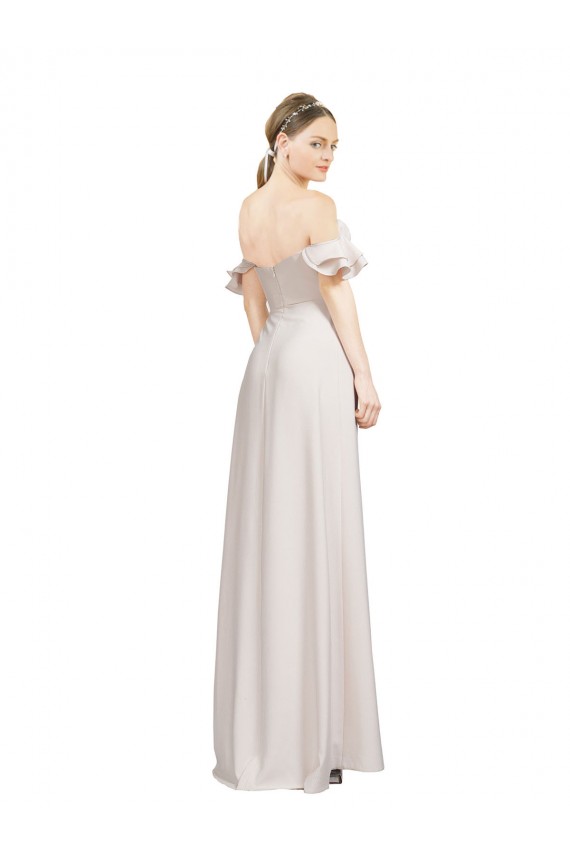 Affordable Double Ruffle Flounce Sleeves Crepe Prom Dress with Slit Canada
