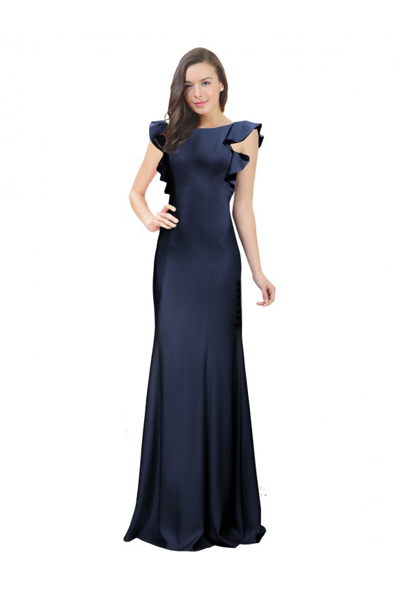 Affordable Sleeveless Crepe Prom Dress with Cascading Ruffle and Keyhole Back Canada