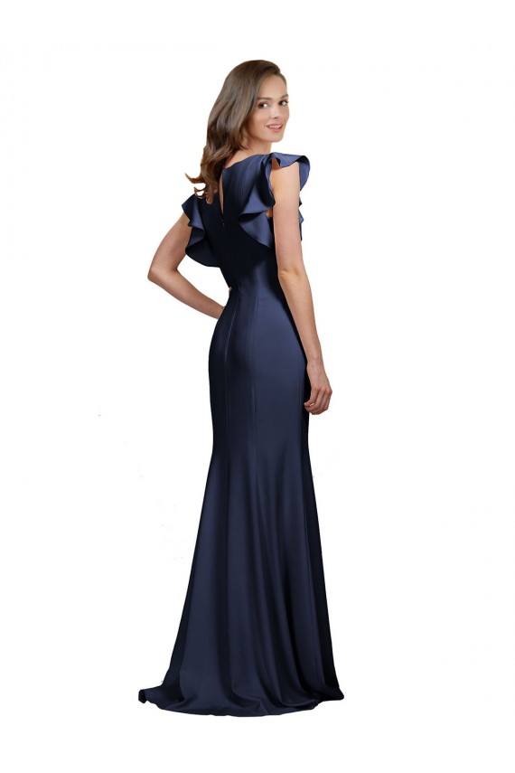 Affordable Sleeveless Crepe Prom Dress with Cascading Ruffle and Keyhole Back Canada