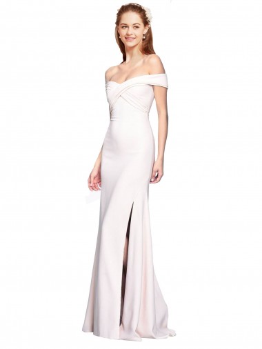 Affordable Criss Cross Off the Shoulder Crepe Prom Dress with Side Slit Canada
