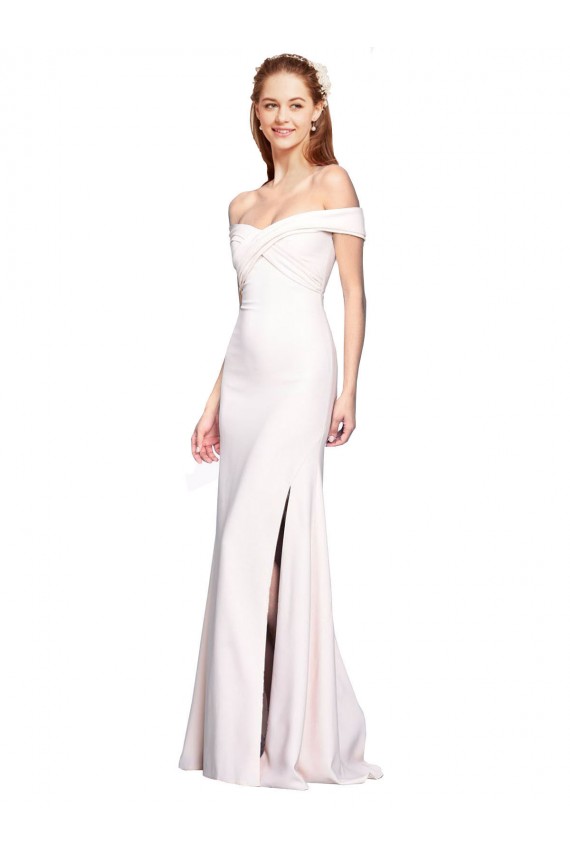 Affordable Criss Cross Off the Shoulder Crepe Prom Dress with Side Slit Canada