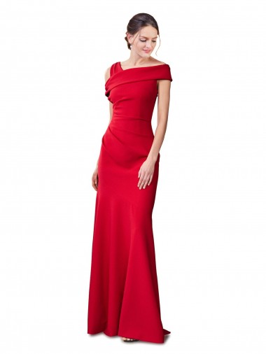 Affordable Sleeveless Ruched Crepe Mermaid Prom Dress with Off The Shoulder Detail Canada
