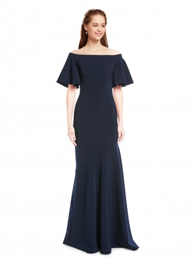 Affordable Off the Shoulder Crepe Prom Dress with Short Ruffle Sleeves. Canada