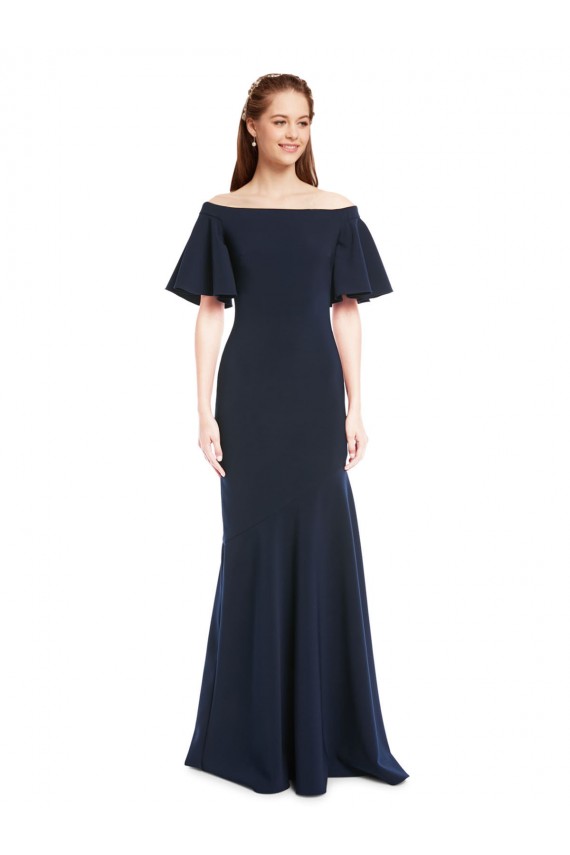 Affordable Off the Shoulder Crepe Prom Dress with Short Ruffle Sleeves. Canada