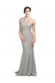 Affordable Long Sweep Train Sweetheart Crepe Prom Dress with Tulle One Shoulder Canada