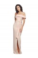 Affordable Off the Shoulder Long Crepe Prom Dress with Waist Tie and Slit Canada