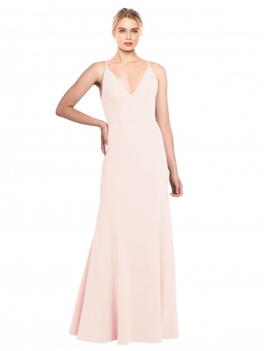Affordable Slim A-Line V-Neck Long Stretch Crepe Prom Dress with V-Back Canada