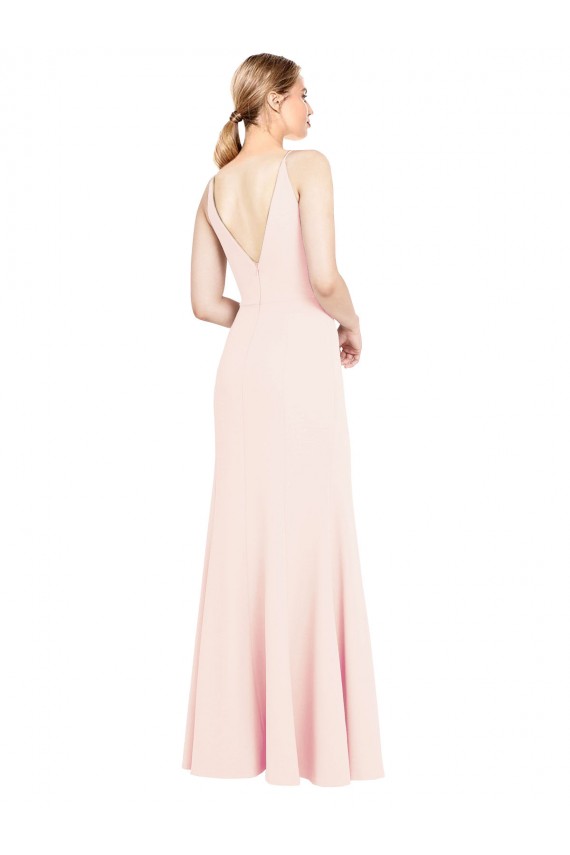 Affordable Slim A-Line V-Neck Long Stretch Crepe Prom Dress with V-Back Canada