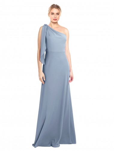 Affordable Draped Flutter Sleeves One Shoulder Stretch Crepe Prom Dress Canada