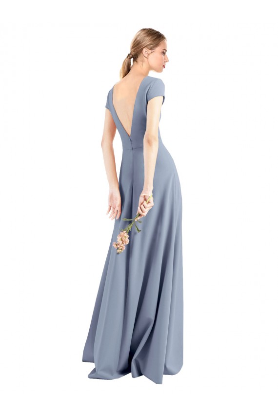 Affordable Plunging V-Neck Cap Sleeves Stretch Crepe Prom Dress with Front Slit Canada