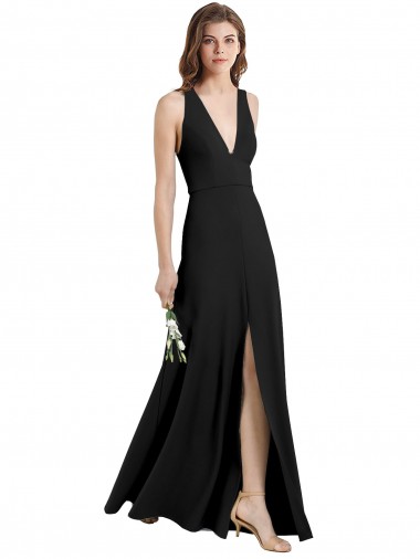 Affordable Sleek Halter V-Neck Long A-Line Stretch Crepe Prom Dress with Front Slit Canada