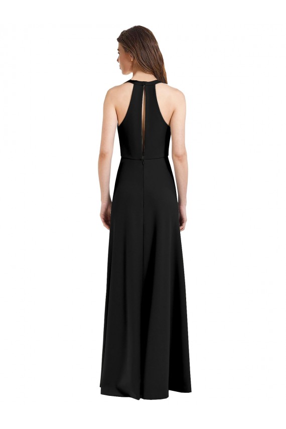 Affordable Sleek Halter V-Neck Long A-Line Stretch Crepe Prom Dress with Front Slit Canada
