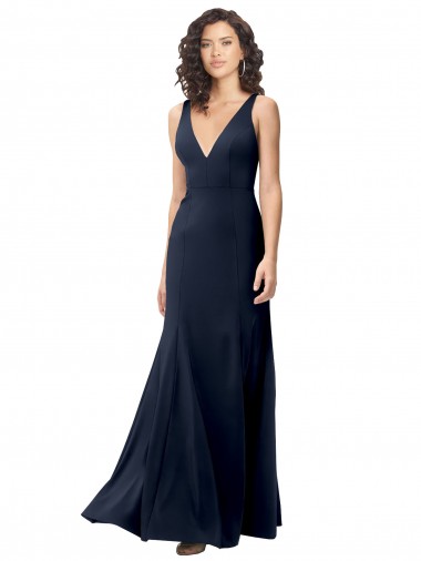 Affordable Classic V-Neck Long Stretch Crepe Prom Dress with V-Back Canada