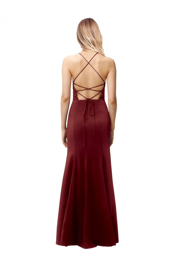 Affordable Fit and Flare Halter Neckline Stretch Crepe Prom Dress with Strappy Back Canada