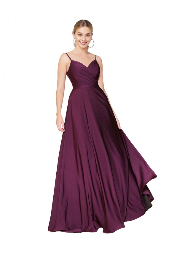 Affordable High Neck Spaghetti Straps Long V-Back Crepe Prom Dress Canada