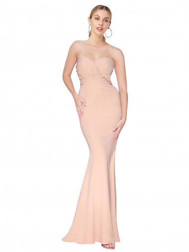 Affordable Sweetheart Shirred Neck Long Floor Length Crepe Prom Dress Canada