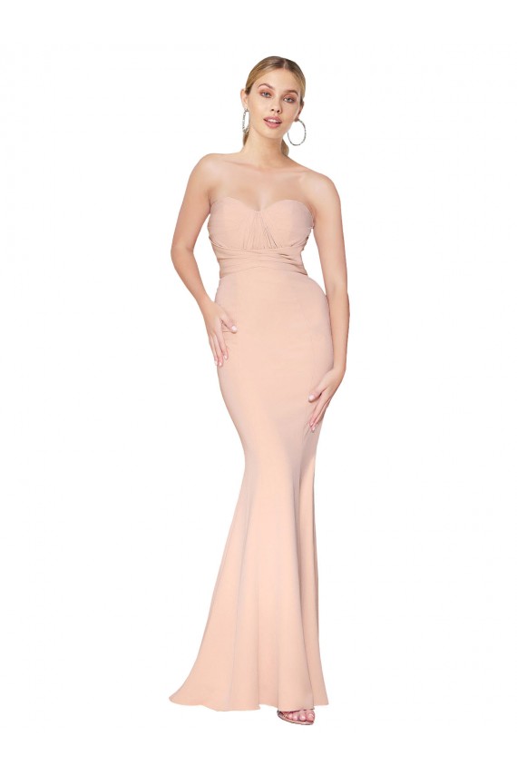 Affordable Sweetheart Shirred Neck Long Floor Length Crepe Prom Dress Canada