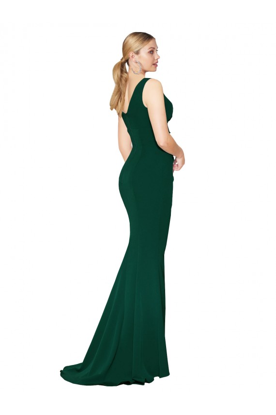 Affordable V-Neck Floor Length Long Crepe Mermaid Prom Dress Canada