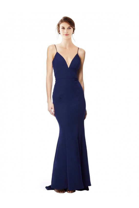 Affordable Deep V-Neck Spaghetti Straps Mermaid Crepe Prom Dress Canada