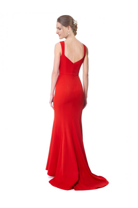 Affordable Long Chapel Train Fishtail Maxi Crepe Prom Dress with Sweetheart Neckline Canada