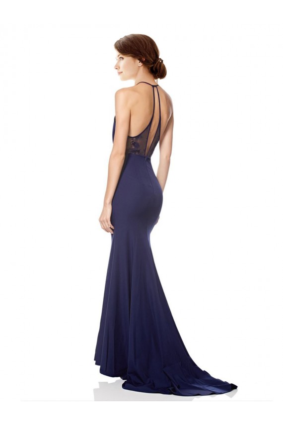 Affordable High Neck Fishtail Crepe Prom Dress with Open Back Detail Canada