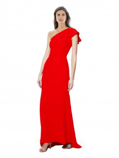 Affordable High Neck Ruffle Frill One Shoulder Maxi Crepe Prom Dress Canada