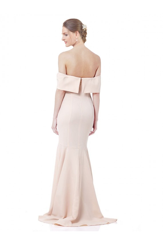Affordable Mermaid Bardot Maxi Crepe Bridesmiad Dress with Fishtail Train Canada