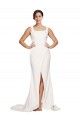 Affordable Square Neck Long Sheath Sweep Train Crepe Prom Dress  Canada