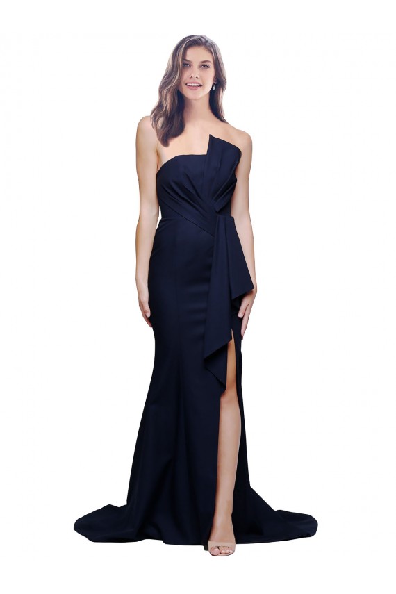 Affordable Long Strapless Sweep Train Low Back Crepe Prom Dress Canada