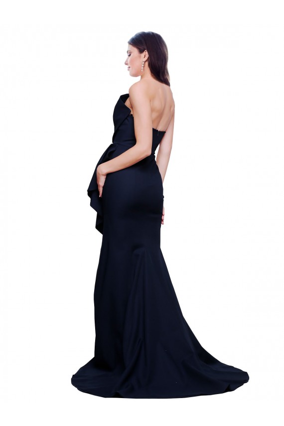Affordable Long Strapless Sweep Train Low Back Crepe Prom Dress Canada