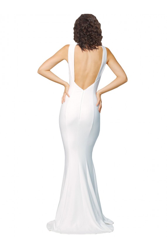 Affordable High Neck Low V-Back Long Crepe Prom Dress Canada