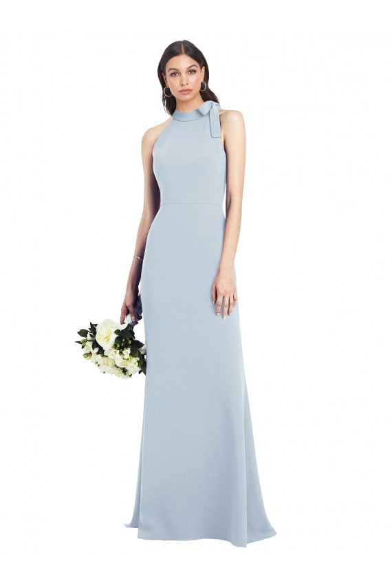 Affordable Halter Bow Neck Open Back Soft Full Length Trumpet Prom Dress Canada