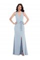 Affordable Open Back Halter Maxi Crepe Prom Dress with Draped Bow Canada