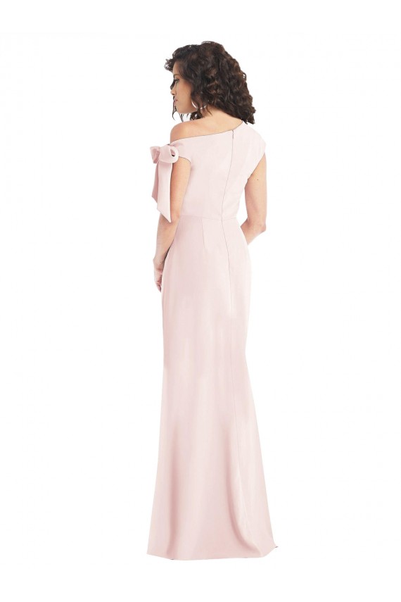 Affordable Off the Shoulder Tie Detail Trumpet Crepe Prom Dress with Front Slit Canada