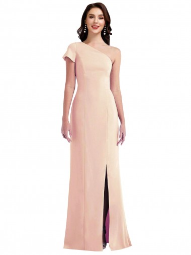 Affordable One Shoulder Cap Sleeves Trumpet Crepe Prom Dress with Front Slit Canada