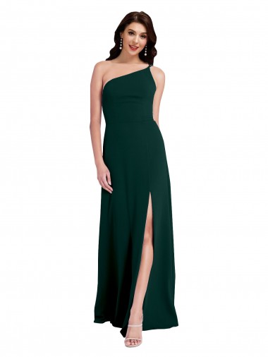 Affordable A-Line Slim One Shoulder Crepe Prom Dress with Asymmetrical Straps and Side Slit Canada