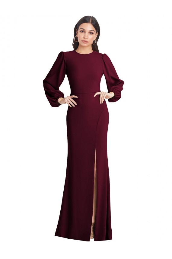 Affordable Puff Sleeves Long Maxi Briddesmaid Dress with Cutout Tie Back Canada