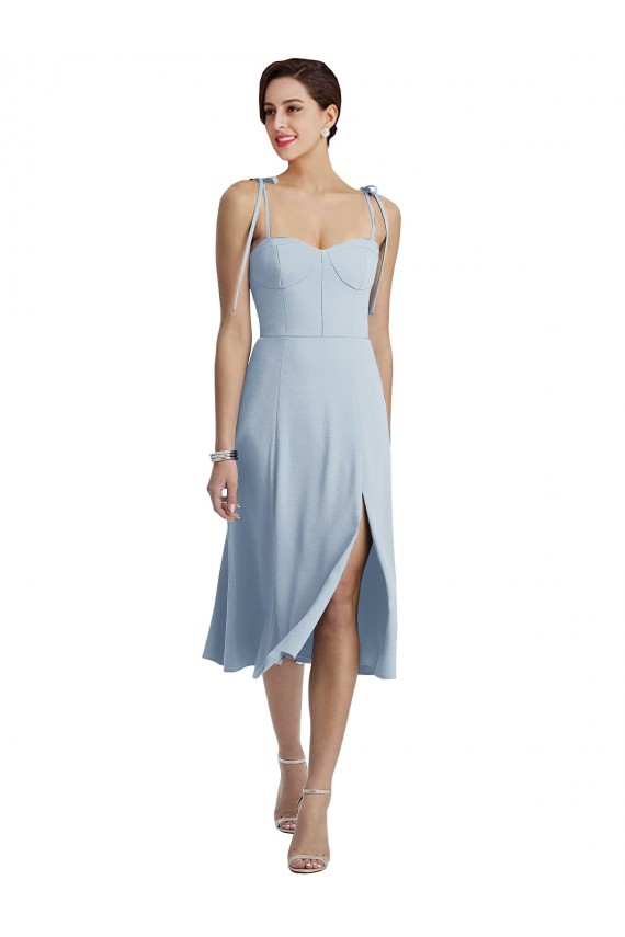 Affordable Midi Cocktail Length Bustier Crepe Prom Dress with Back Bow Straps Canada