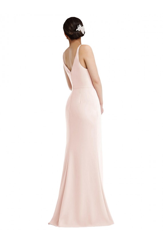 Affordable Skinny Strap Deep V-Neck Trumpet Crepe Prom Dress with Front Slit Canada
